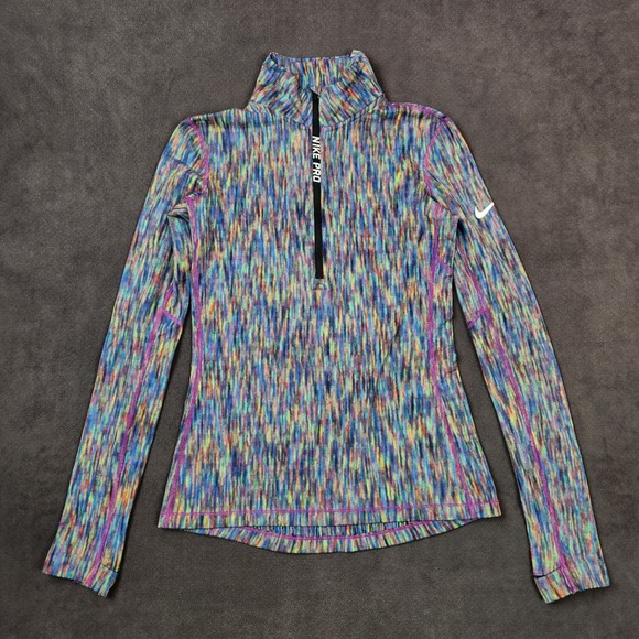 Nike Pro HyperWarm 1/4‎ Zip Shirt Womens Small Multicolor SoulCycle Pullover - Picture 1 of 9